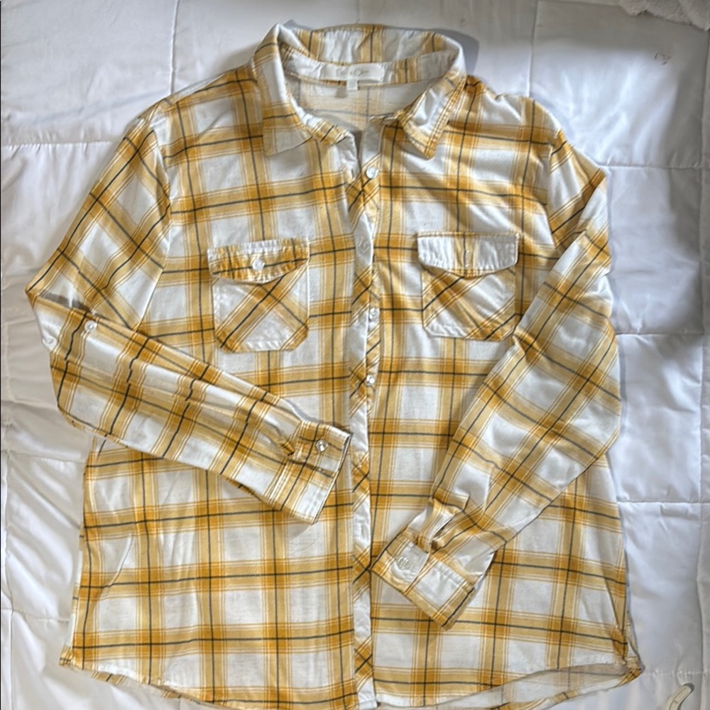 Eden & Olivia Yellow Plaid Button Down Shirt